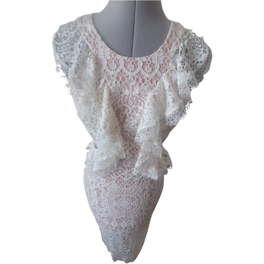 Alexis Pepa Cut Out Ruffled Lace Dress In Ivory Size XS - Picture 3 of 10